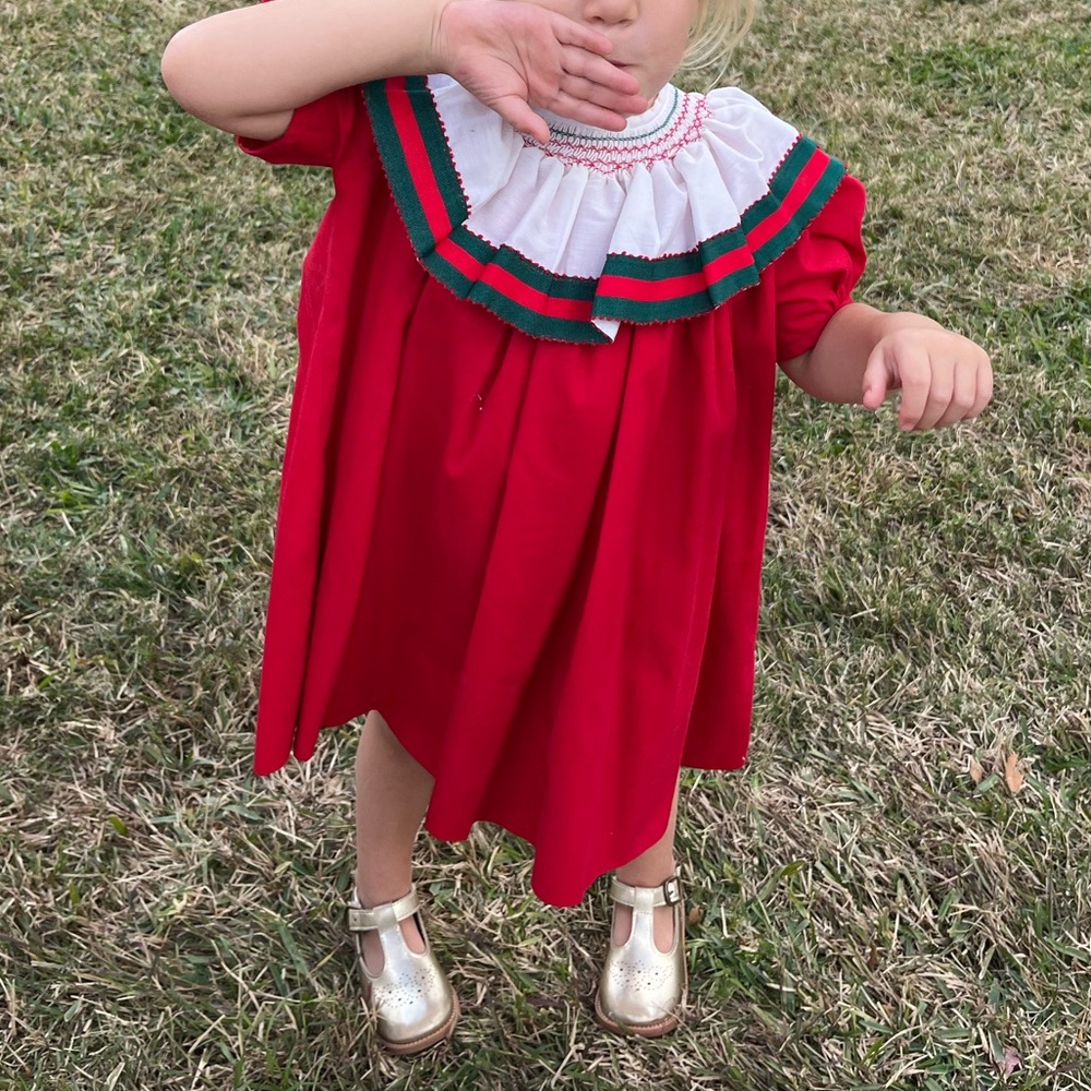 VINTAGE Monday’s Child Red Dress with Ruffled Collar Christmas Holiday
